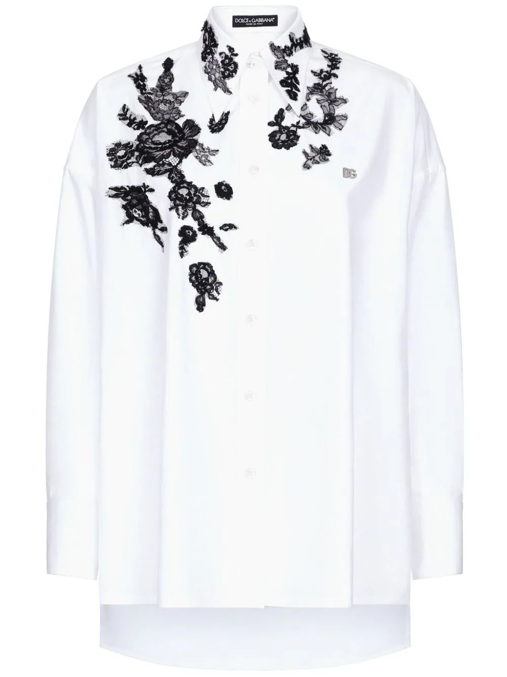 Oversize shirt with lace appliqués