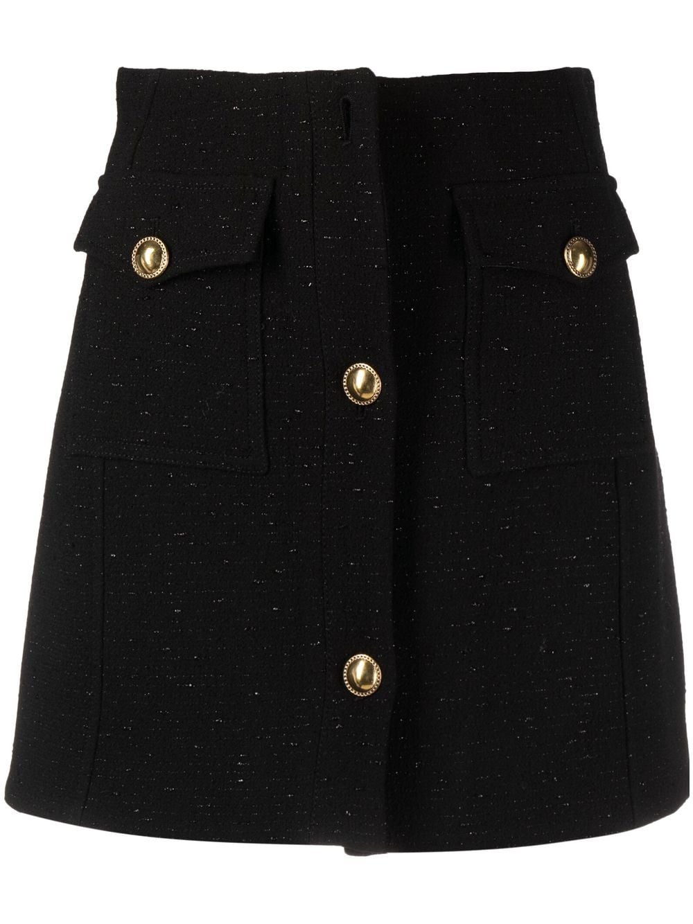 Tweed-Minirock mit Knopfleiste in Schwarz