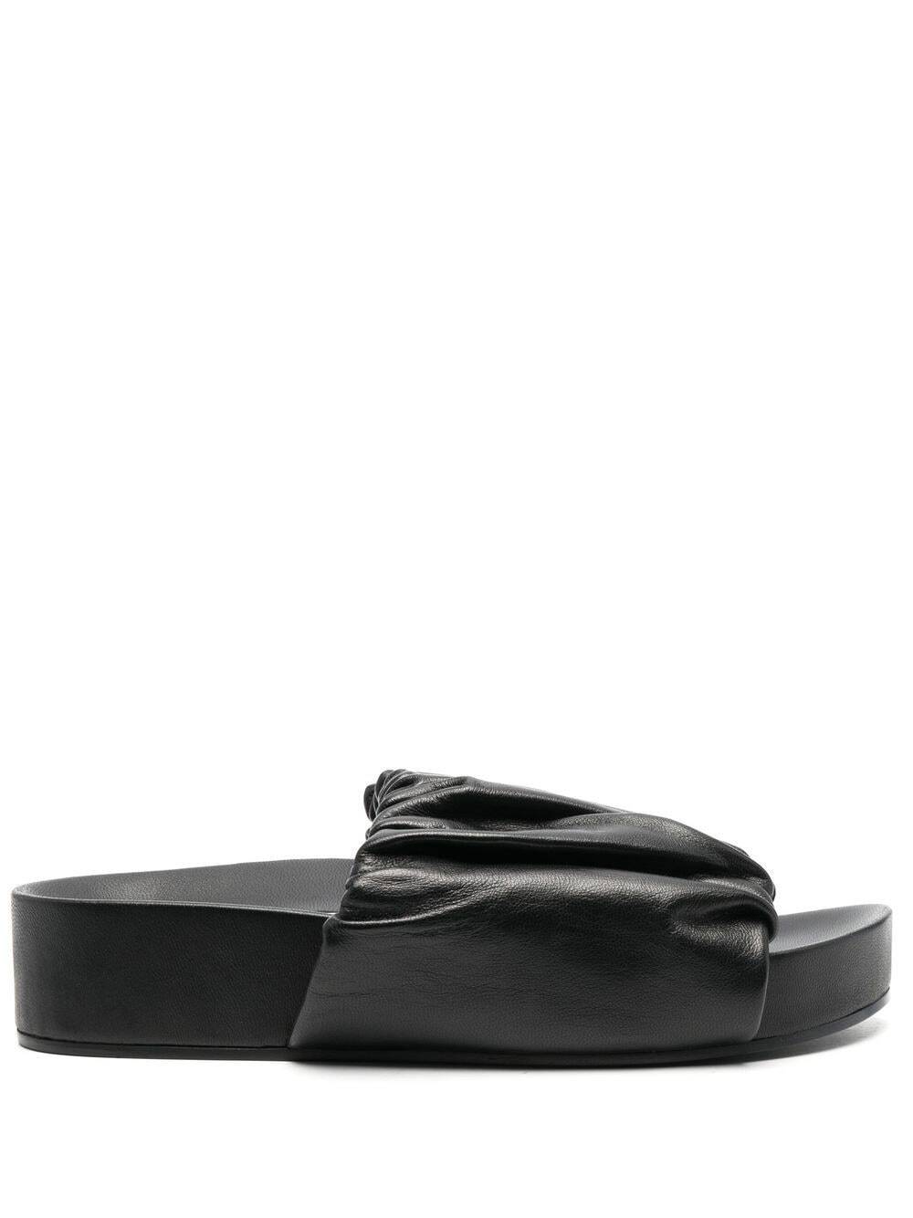 Ruched leather slides