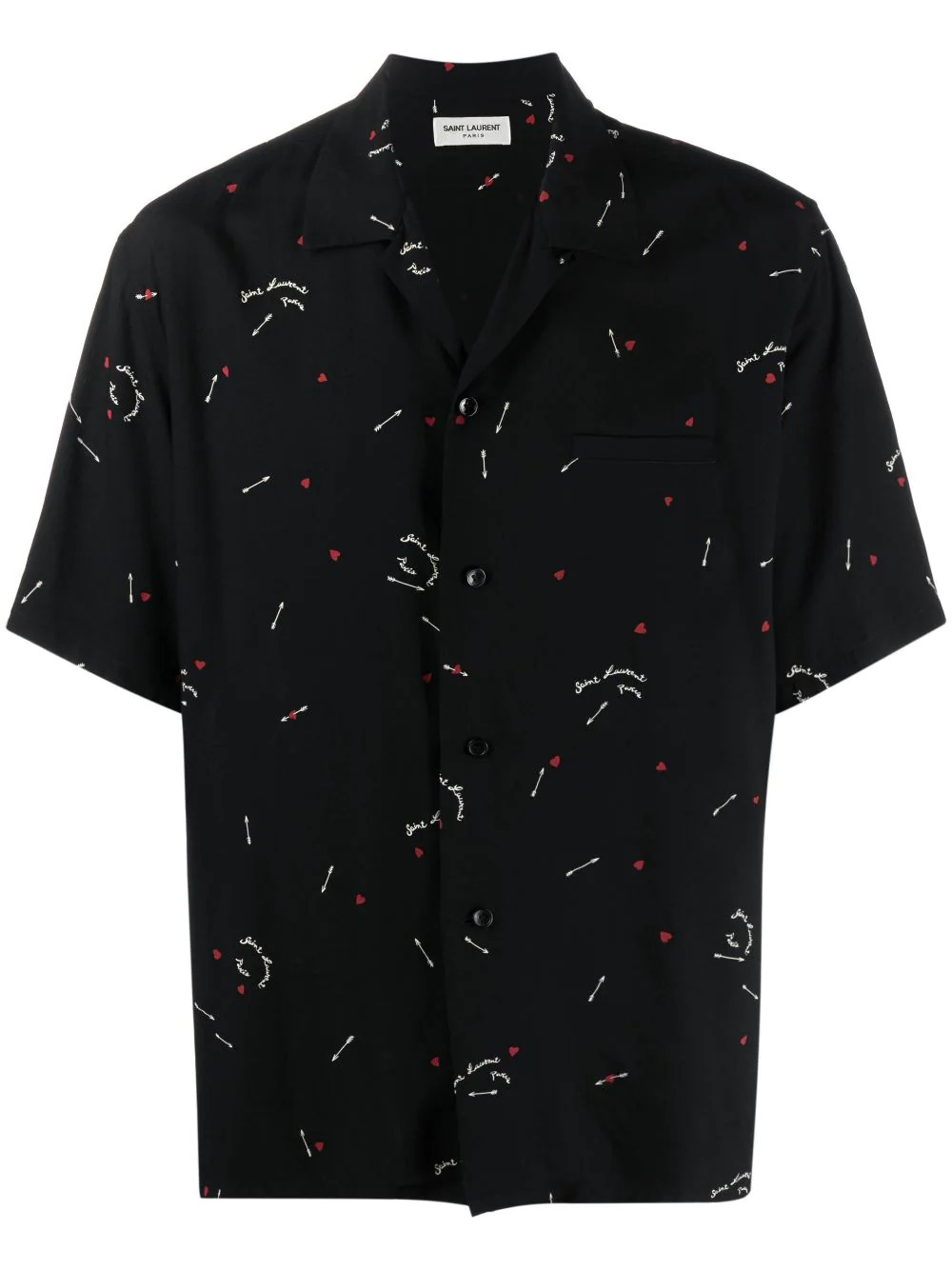 Kurzärmeliges Hemd mit Motivdruck in Schwarz