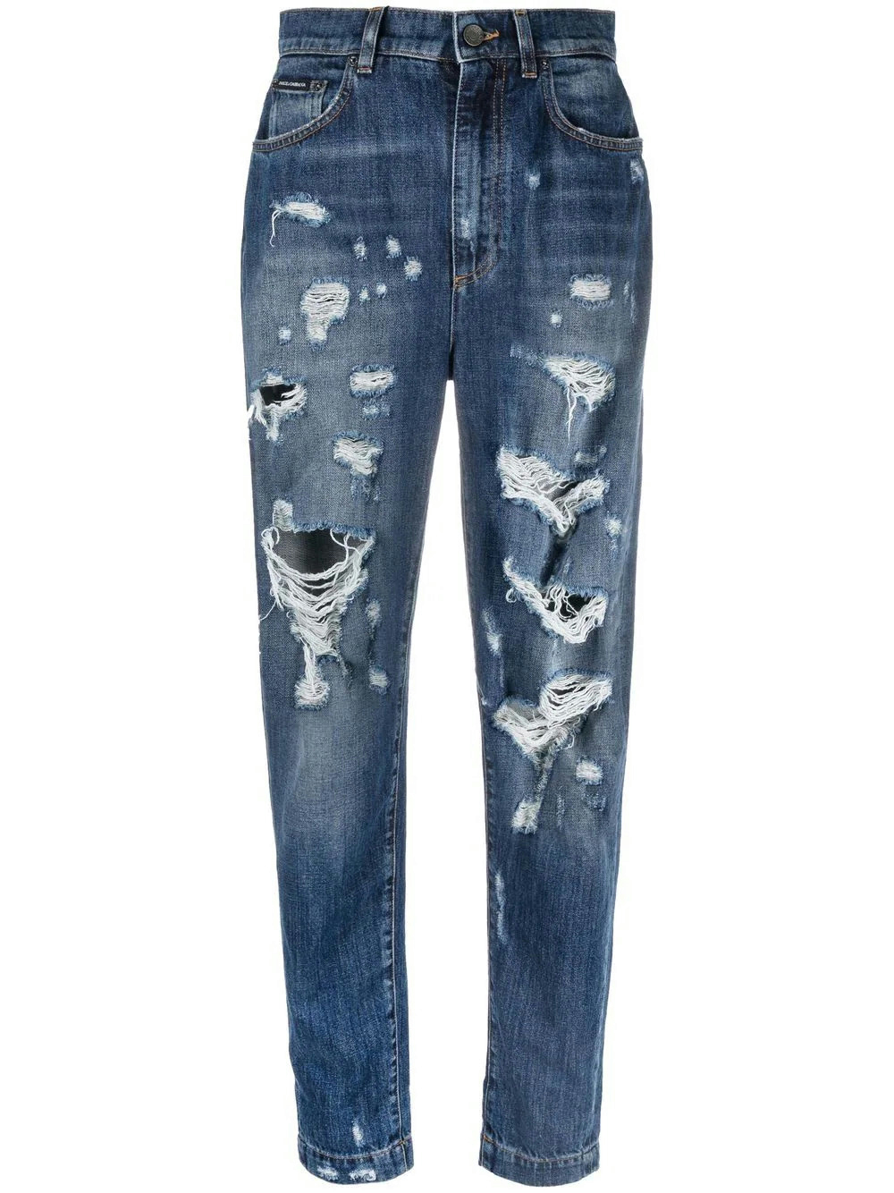 DOLCE&GABBANA - High-waisted distressed tapered jeans