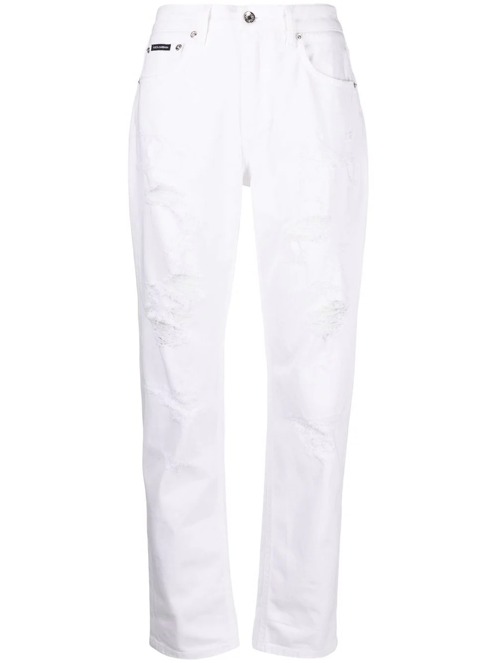Boyfriend-Jeans im Used-Look in Weiß
