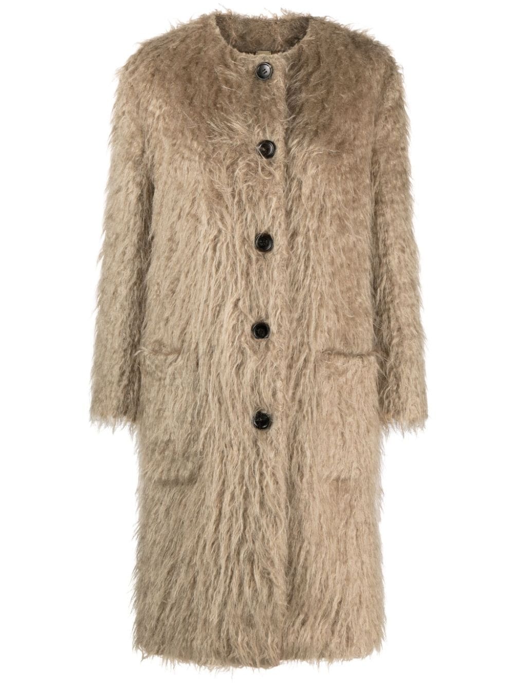 Horsebit-embellished mohair coat
