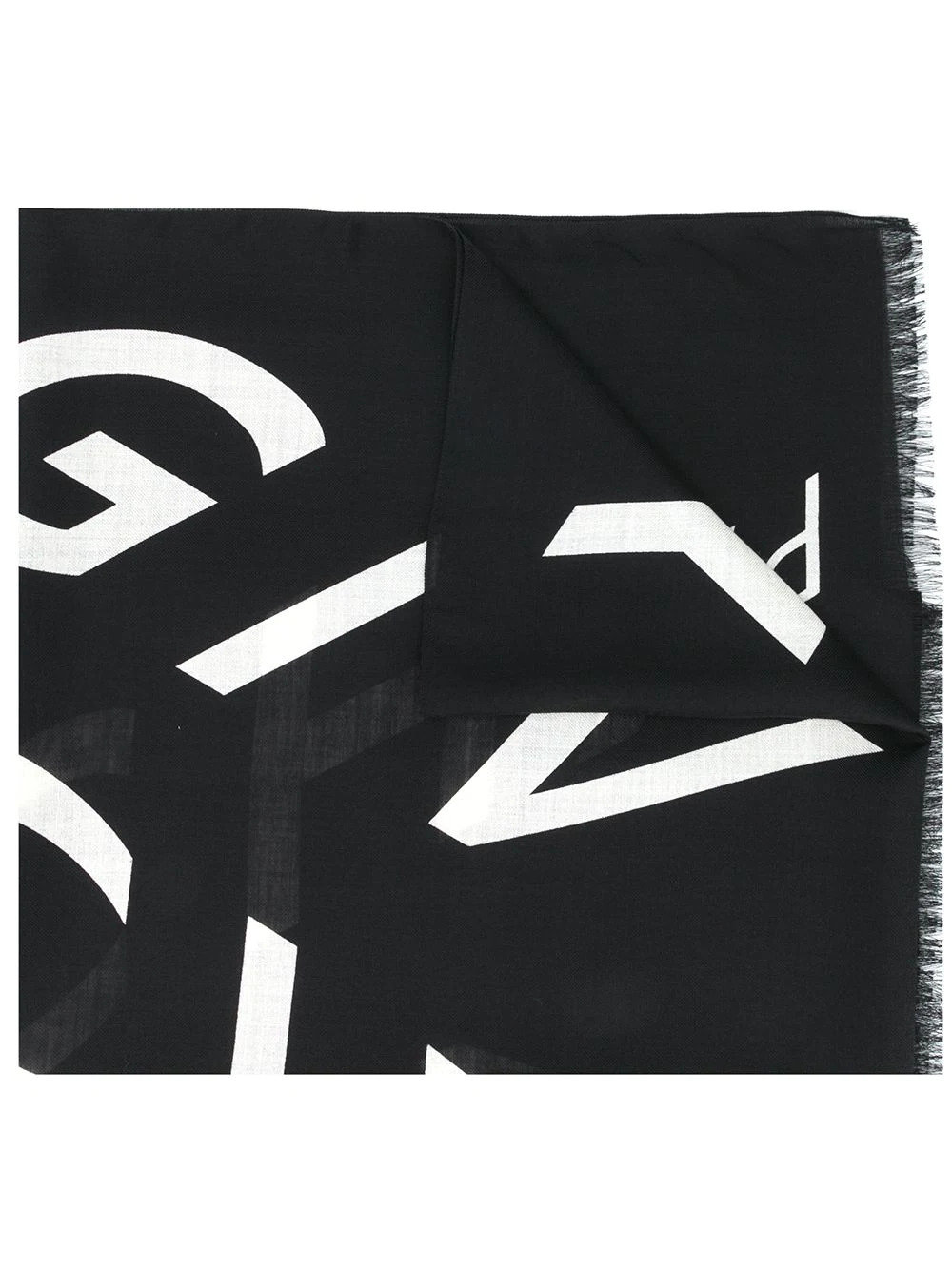 Frayed logo-print scarf