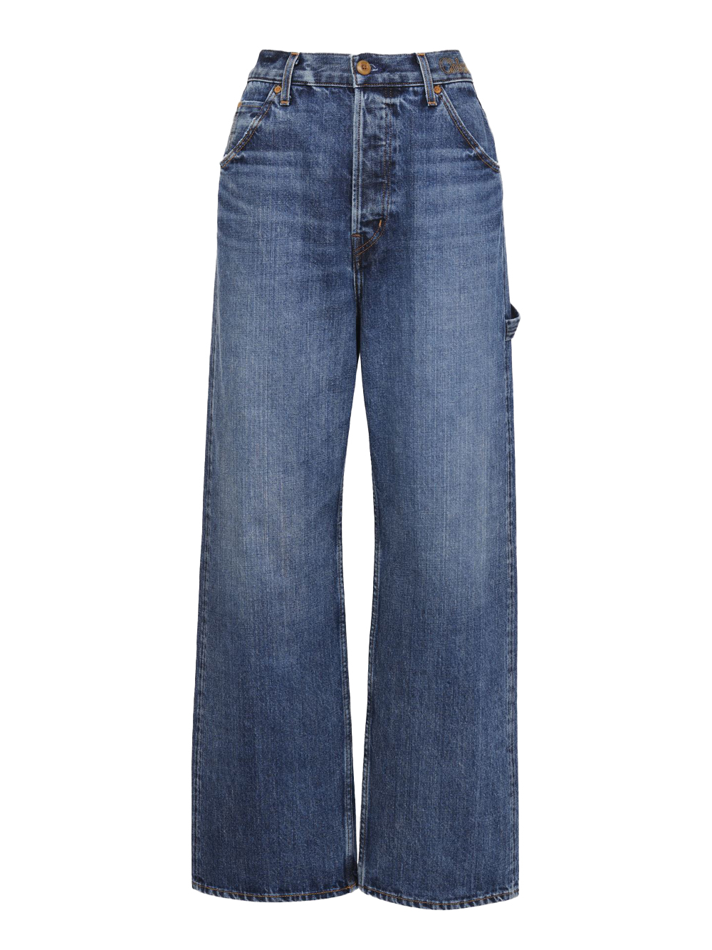 Jeans mit Vintage-Waschung und weitem Bein