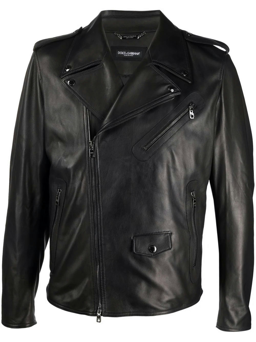DOLCE&GABBANA - Multi-pocket leather biker jacket