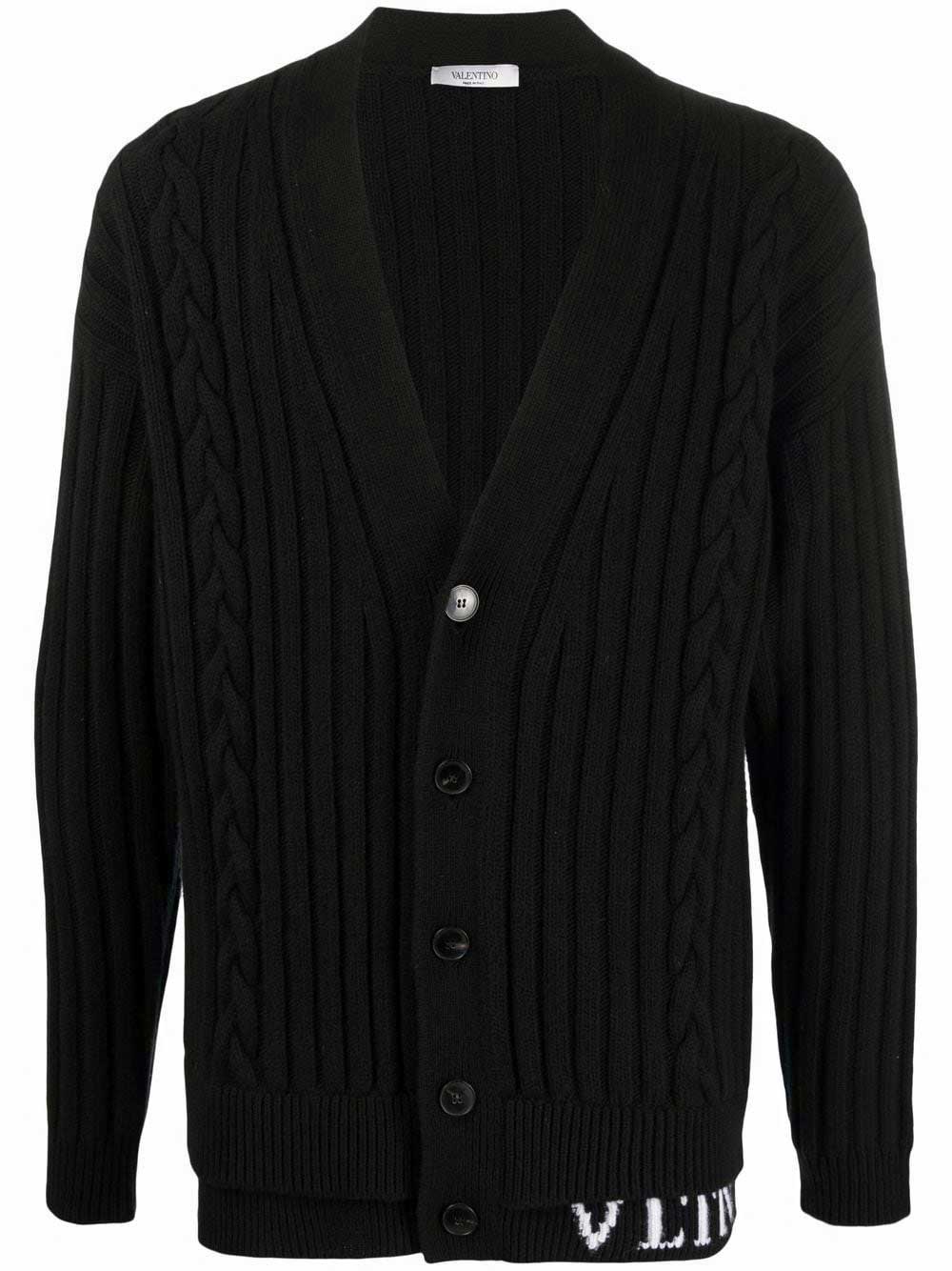 Valentino - Black intarsia-knit logo cardigan