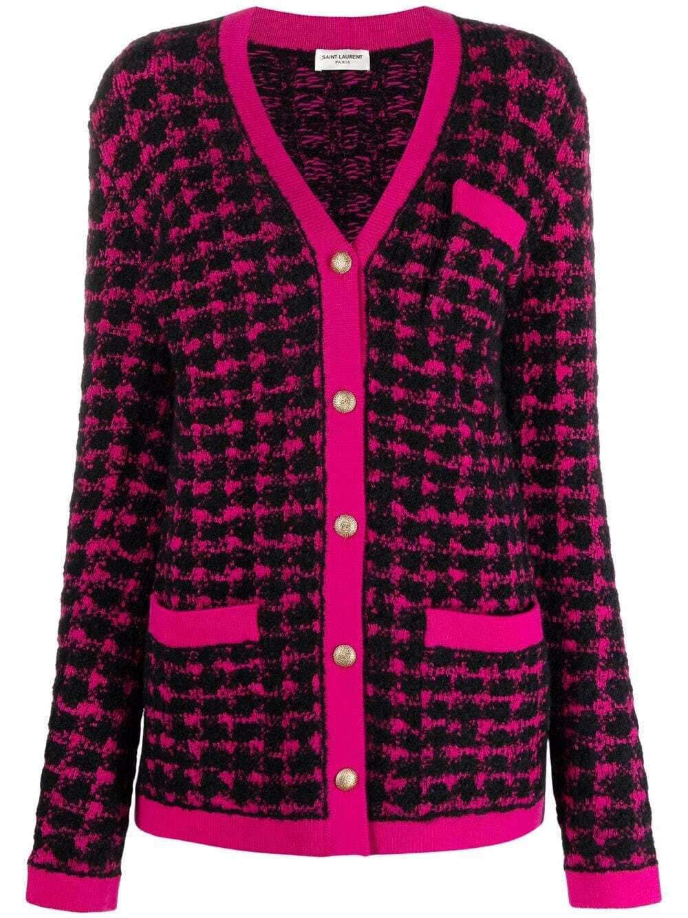 Tweed-Strickjacke in Schwarz-Pink